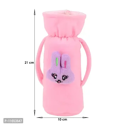 MW PRINTS Soft Plush Stretchable Baby Feeding Bottle Cover Easy to Hold Strap with Animated Cartoon Suitable for 125 ML-250 ML Feeding Bottle (Pink & Yellow)-thumb5