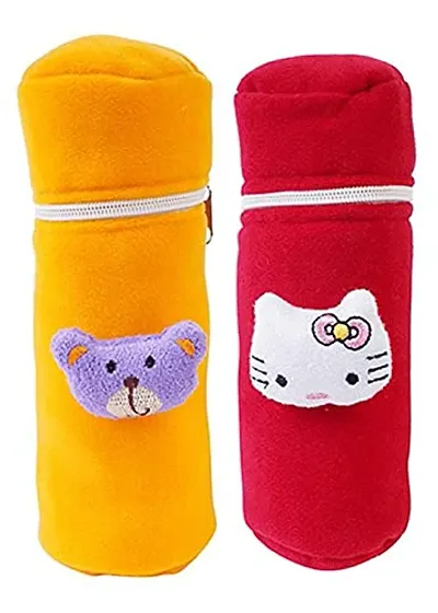 Mw Prints Soft Plush Stretchable Baby Feeding Bottle Cover with Easy to Hold Strap and Zip
