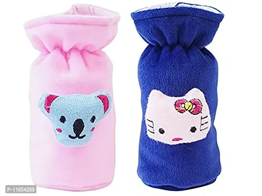 Mw Prints Soft Plush Stretchable Baby Feeding Bottle Cover Easy to Hold Strap with Cute Animated Cartoon Suitable for 60-125 Ml Feeding Bottle(Dark Blue-Light Pink)-thumb0