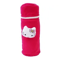 Mw Prints Soft Plush Stretchable Baby Feeding Bottle Cover Easy to Hold Strap with Cute Animated Cartoon Suitable for 130-250 Ml Feeding Bottle(Dark Pink-Dark Red)-thumb1