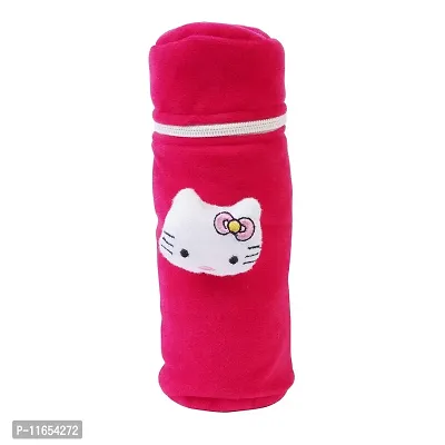 Mw Prints Soft Plush Stretchable Baby Feeding Bottle Cover Easy to Hold Strap with Cute Animated Cartoon Suitable for 130-250 Ml Feeding Bottle(Dark Pink-Dark Red)-thumb2