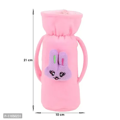 MW PRINTS Soft Plush Stretchable Baby Feeding Bottle Cover Easy to Hold Strap with Animated Cartoon Suitable for 125 ML-250 ML Feeding Bottle (Pink & Red)-thumb5