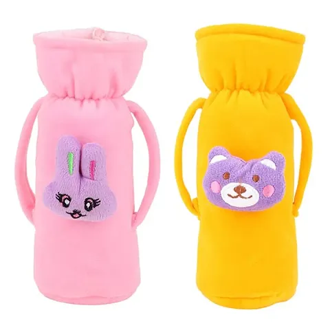 MW PRINTS Soft Plush Stretchable Baby Feeding Bottle Cover Easy to Hold Strap with Animated Cartoon Suitable for 130-250 Ml Feeding Bottle