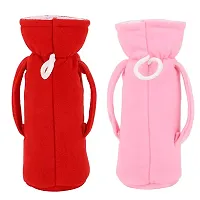 MW PRINTS Soft Plush Stretchable Baby Feeding Bottle Cover Easy to Hold Strap with Animated Cartoon Suitable for 125 ML-250 ML Feeding Bottle (Pink & Red)-thumb1