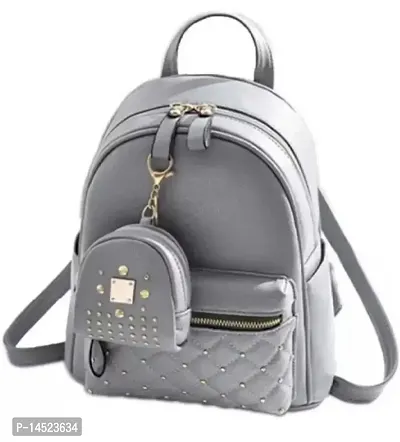 Modern W Pocket Grey Backpack For Girls-thumb0