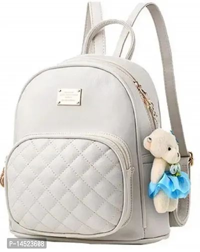 Fashionable Teddy Cream Backpack For Girls-thumb0