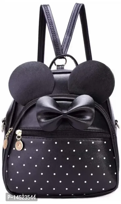 Modern Small Dott Black Backpack For Girls-thumb0
