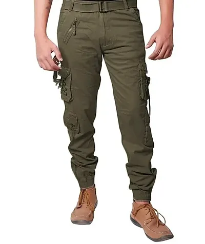 Mens Cotton Solid Casual Cargo Pants