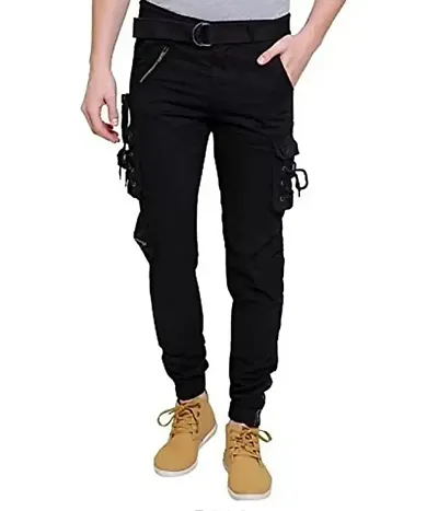 Mens Cotton Solid Casual Cargo Pants