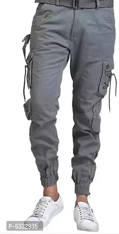 Mens Cotton Solid Casual Cargo Pants-thumb0