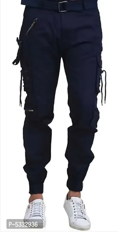 Mens Cotton Solid Casual Cargo Pants-thumb0