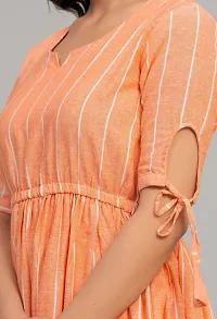 Women South Cotton Peach Color Striped Sweatheart Neack Short Sleeve Calf Length Dress-thumb2