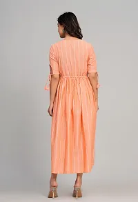 Women South Cotton Peach Color Striped Sweatheart Neack Short Sleeve Calf Length Dress-thumb4