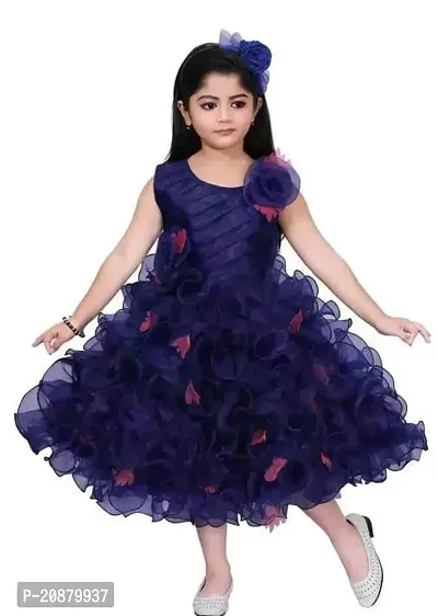 Fabulous Blue Polyester Printed Party Wear Frocks For Girls-thumb0