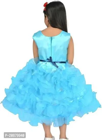 Fabulous Turquoise Polyester Printed Party Wear Frocks For Girls-thumb2