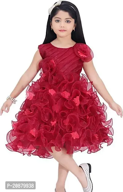 Fabulous Red Polyester Printed Party Wear Frocks For Girls-thumb0