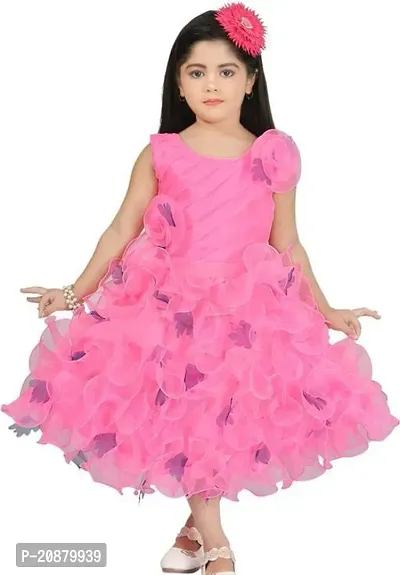 Fabulous Pink Polyester Printed Party Wear Frocks For Girls-thumb0