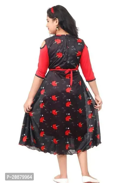 Fabulous Red Polyester Printed Party Wear Frocks For Girls-thumb2