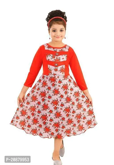 Fabulous Red Polyester Printed Party Wear Frocks For Girls