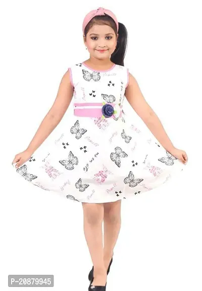 Fabulous White Cotton Printed Party Wear Frocks For Girls-thumb0