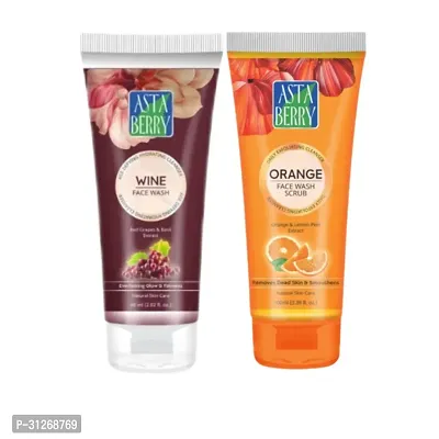 Asta Berry Wine Face Wash 60 Ml And Asta Berry Face Wash Orange Scrub 60 Ml Combo-thumb0