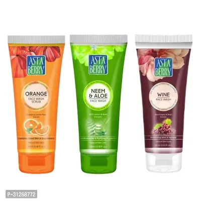 Asta Berry Orange Scrub 60 Ml And Asta Berry Neem Aloe Face Wash 60 Ml And Asta Berry Wine Face Wash 60 Ml Combo-thumb0