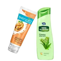 Yhi Neem Aloevera Body Lotion Everyuth Face Scrub Combo-thumb1