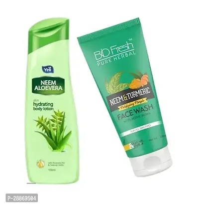 YHI Neem Aloevera Skin Hydrating Hand  Body Lotion BioFresh Neem Turmeric Face Wash Combo-thumb0