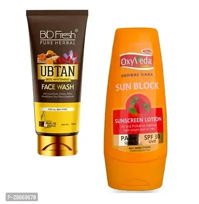 Simco Oxyveda Sun Block Sunscreen Lotion Biofresh Ubtan Face Wash COMBO-thumb0