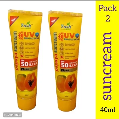 UV Protection Papaya Sun cream Spf 50 with Vitamin B, C  E 40ml (Pack of 2)