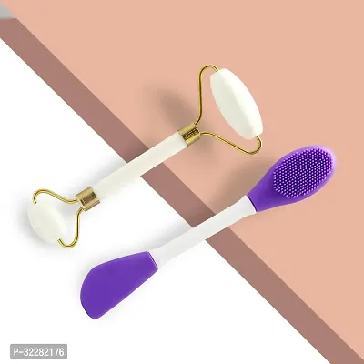 Face Silicon Brush with Jade Roller Face Massager