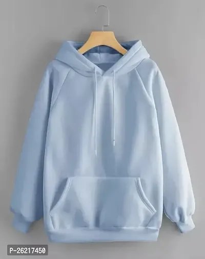 Reliable Blue Fleece Solid Hooded Sweatshirts For Women-thumb0