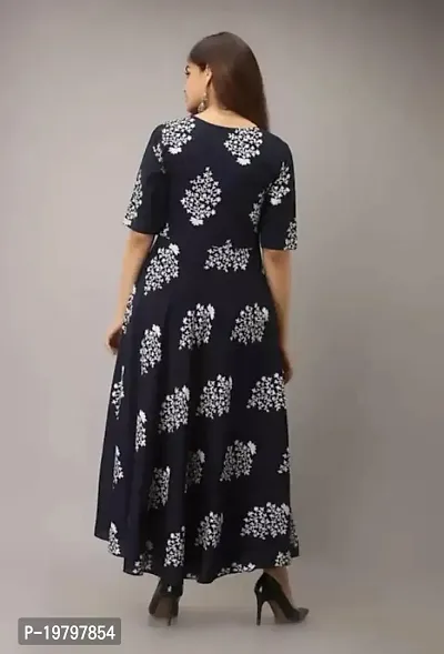 Kanika's Women's Solid Placement Printed Full Long Gown Dress Kurti for Casual and Work wear for Women and Girls (Navy Blue) (XX-Large)-thumb5