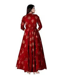 Kanika's Women Printed Gown Kurta Rayon Printed Maxi Long Gown Maroon Dress. (XX-Large)-thumb1