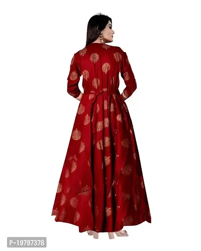 Kanika's Women Printed Gown Kurta Rayon Printed Maxi Long Gown Maroon Dress. (XX-Large)-thumb2