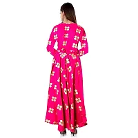 Krishna Women Printed Gown Kurta Rayon Printed Long Gown Multicolor Dress (Medium) Pink-thumb1