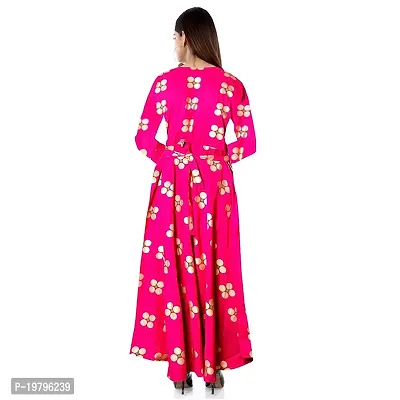 Krishna Women Printed Gown Kurta Rayon Printed Long Gown Multicolor Dress (Medium) Pink-thumb2