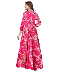 Kanika's Women Printed Gown Kurta Rayon Printed Maxi Long Gown Red Dress.-thumb1