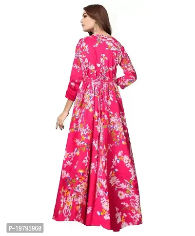 Kanika's Women Printed Gown Kurta Rayon Printed Maxi Long Gown Red Dress.-thumb2