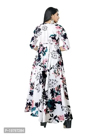 Kanika's WhitePink Women Printed Gown Kurta Rayon Printed Maxi Long Gown Dress. (Large)-thumb2