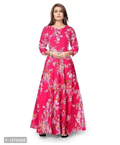 Kanika's Women Printed Gown Kurta Rayon Printed Maxi Long Gown Red Dress.