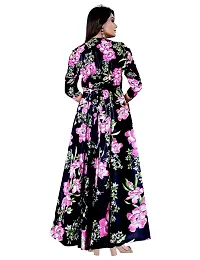 Kanika's Women Printed Gown Kurta Rayon Printed Maxi Long Gown Black Anarkli Dress (Medium)-thumb1