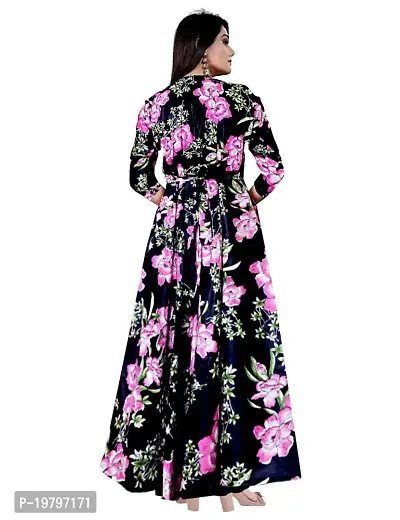 Kanika's Women Printed Gown Kurta Rayon Printed Maxi Long Gown Black Anarkli Dress (Medium)-thumb2