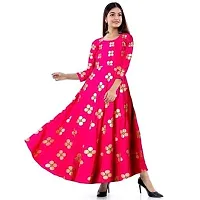 Krishna Women Printed Gown Kurta Rayon Printed Long Gown Multicolor Dress (Medium) Pink-thumb2