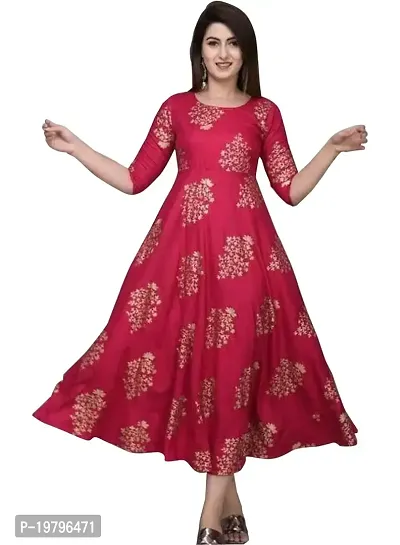 Kanika's Women's Solid Placement Printed Full Long Gown Dress Kurti for Casual and Work wear for Women and Girls