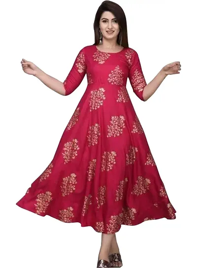 Kanika's Women's Solid Placement Full Long Gown Dress Kurti for Casual and Work wear for Women and Girls