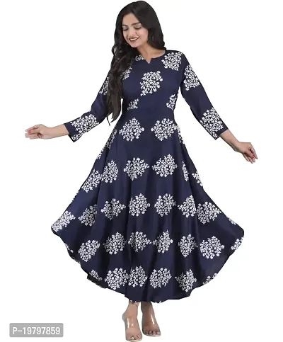 Kanika's Solid Placement Printed Full Long Gown Dress Kurti for Casual and Work wear for Women and Girls