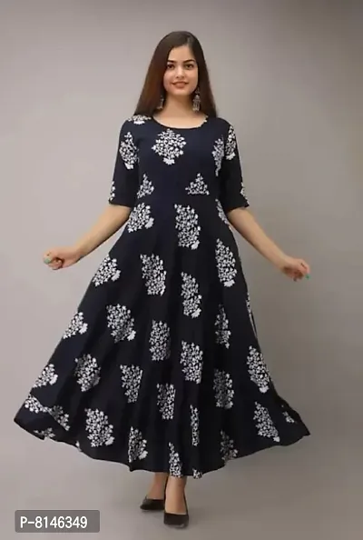 Womens Printed Full Long Gown Dress Kurti for Casual and Work wear for Women and Girls-thumb0