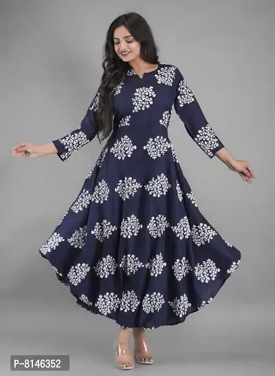 Womens Printed Full Long Gown Dress Kurti for Casual and Work wear for Women and Girls-thumb0