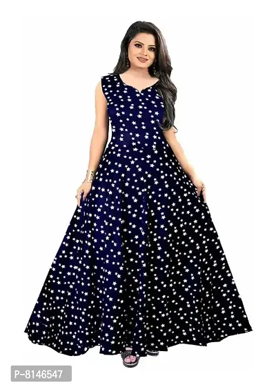 Long Rayon Maxi Gown for Women Girls Womens Rayon Rajasthani Jaipuri Printed Gown-thumb0